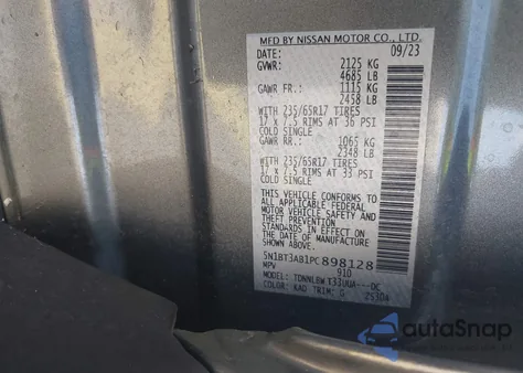 2023 Nissan Rogue S Intelligent Awd z USA, uszkodzony, nr VIN 5N1BT3AB1PC898128